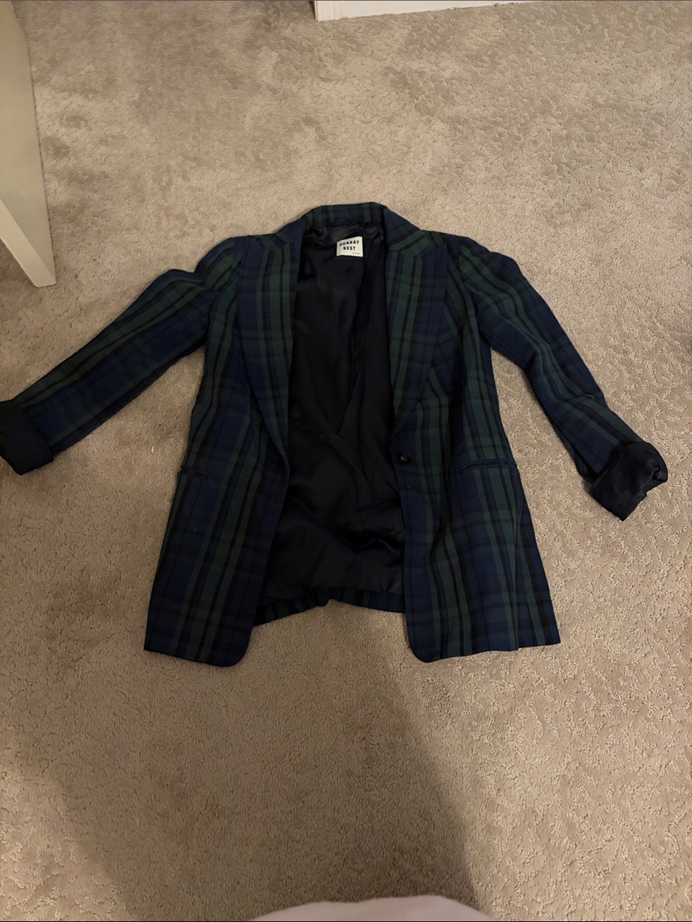 Sunday Best Navy & Green Plaid Blazer